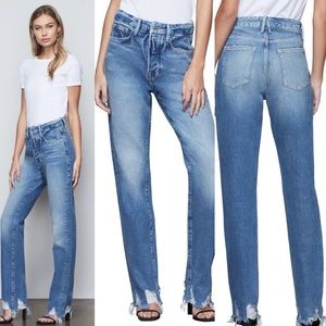 • Good American • Good Boy High Waist Chewed Hem Boyfriend Jeans Blue 454